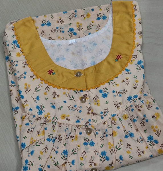 Soft Cotton Pleated, With Pockets, Half Open Medium Printed Nighty
