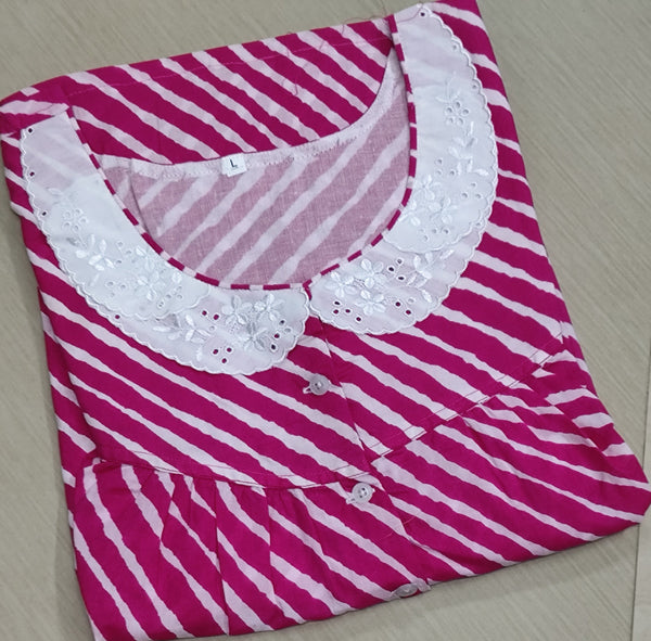 Bantex Pleated, Pockets, Half Open Large Printed Nighty