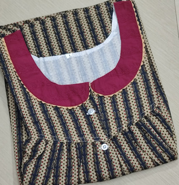 Soft Cotton Pleated, Pockets, Half Open Large Printed Nighty