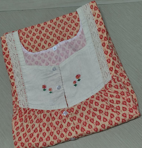 Bantex Pleated, Pockets, Half Open Large Printed Nighty