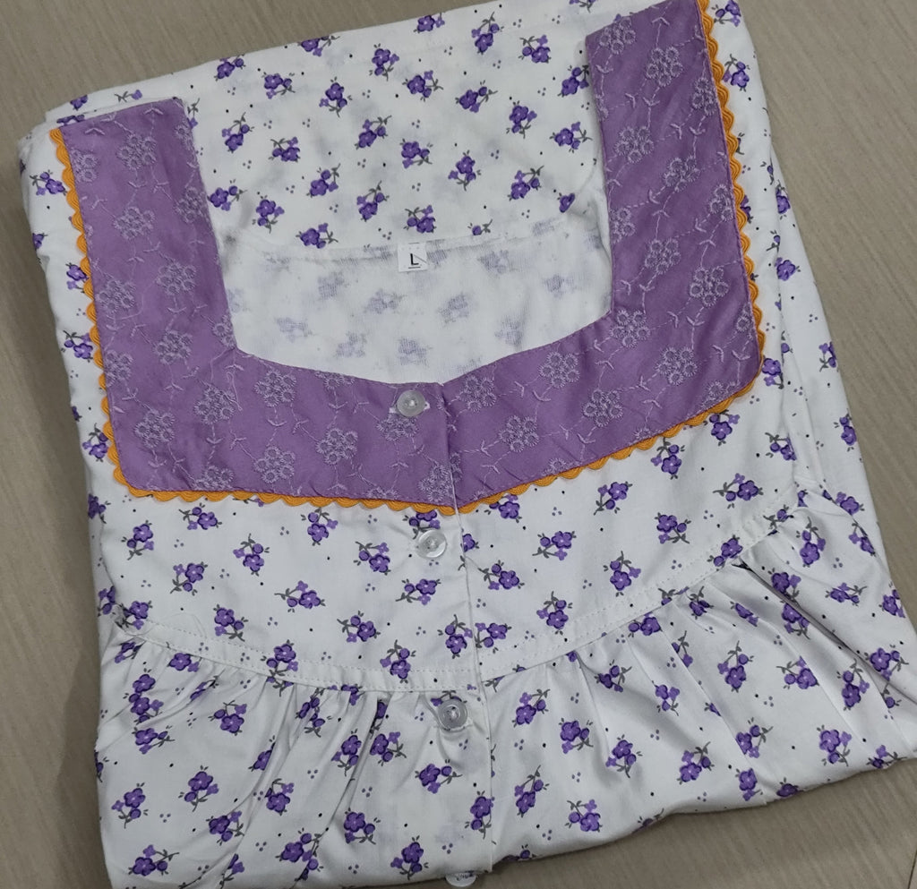 Bantex Pleated, Pockets, Half Open Large Printed Nighty