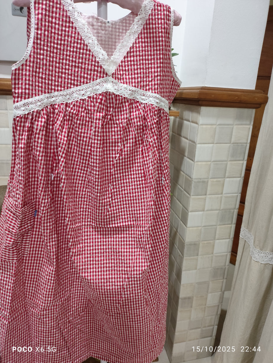 Bantex Pleated, Pockets, Back A-line, Sleeveless Medium Printed Maternity Wear