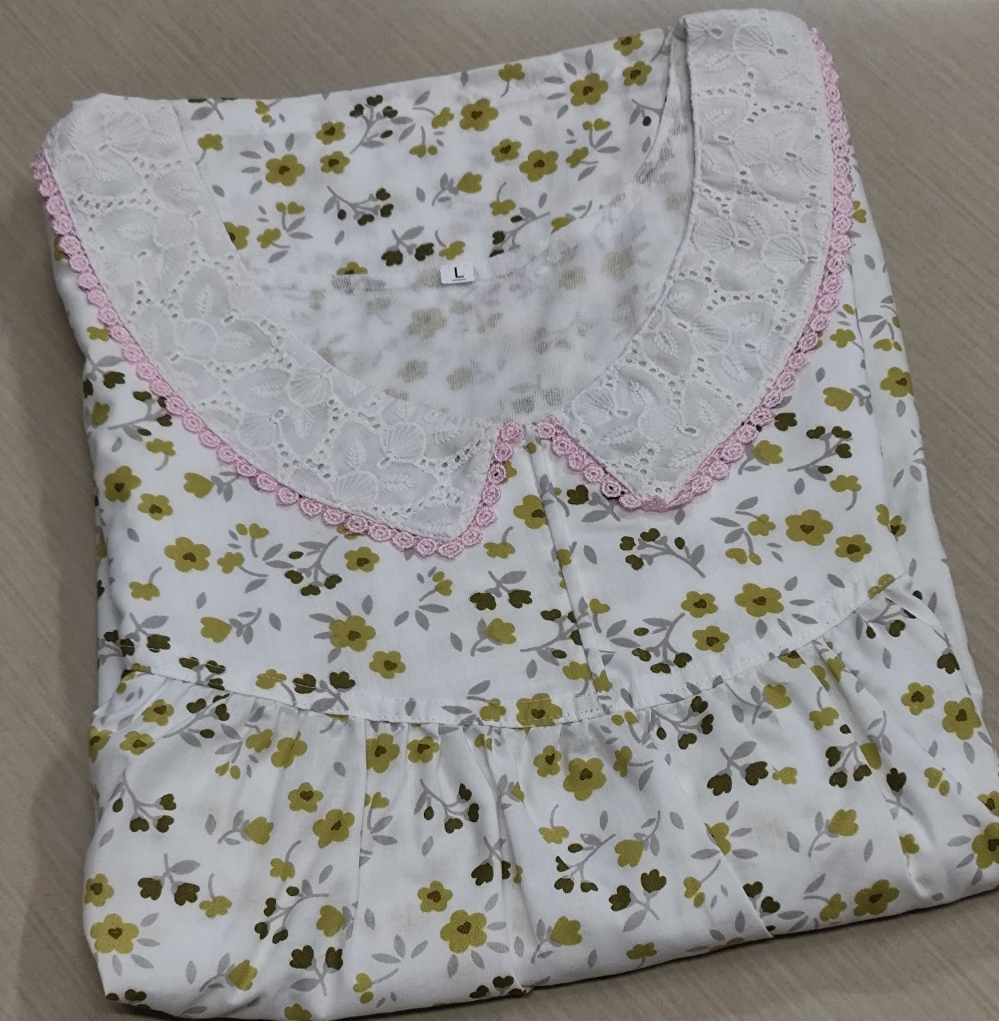 Cotton Pleated, Full Open Medium Printed Nighty