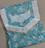 Cotton Pleated, With Pockets, Half Open Large Printed Nighty