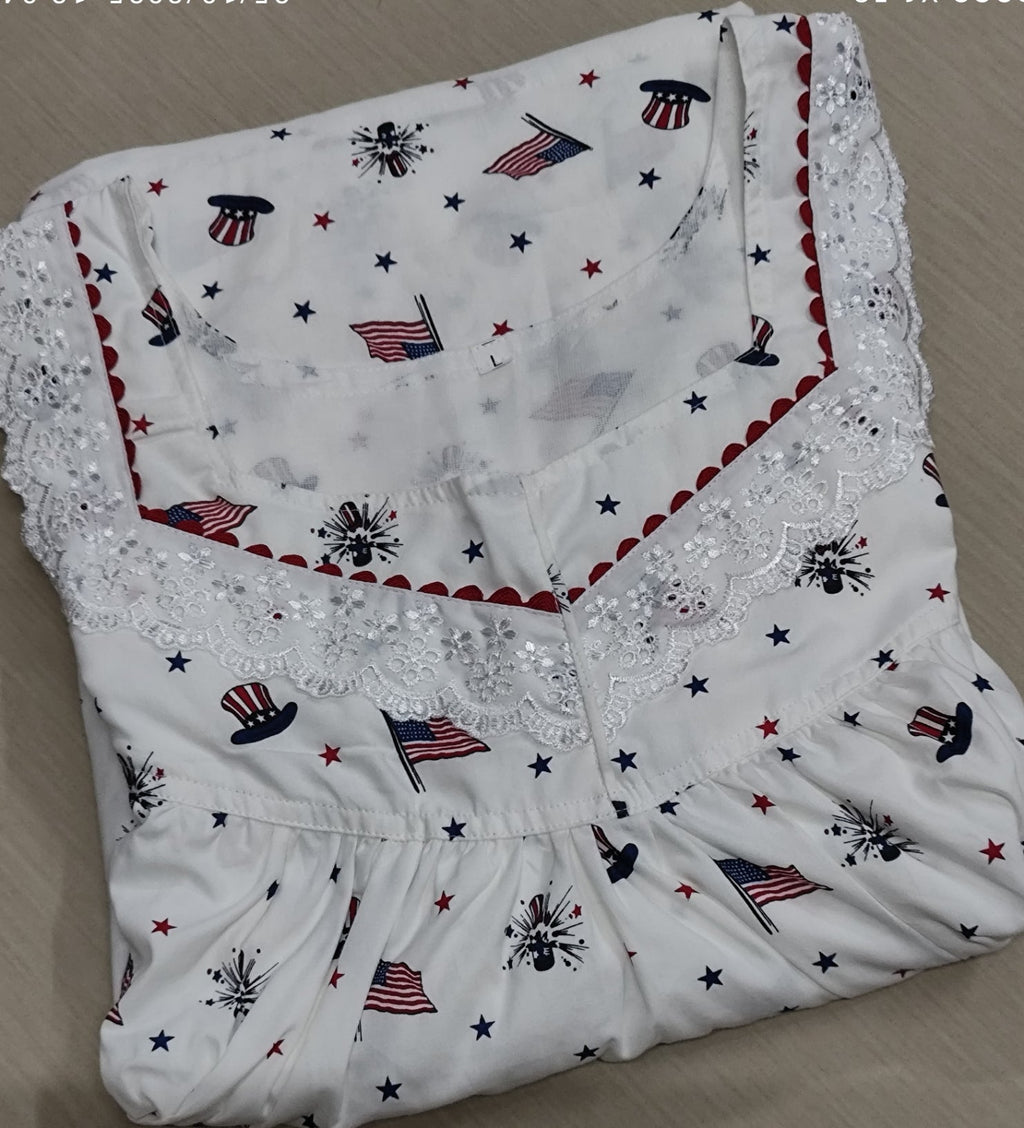 Cotton Pleated, With Pockets, No Open Large Printed Nighty