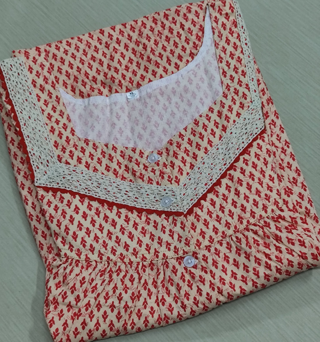 Cotton Pleated, With Pockets, No Open Xlarge Printed Nighty