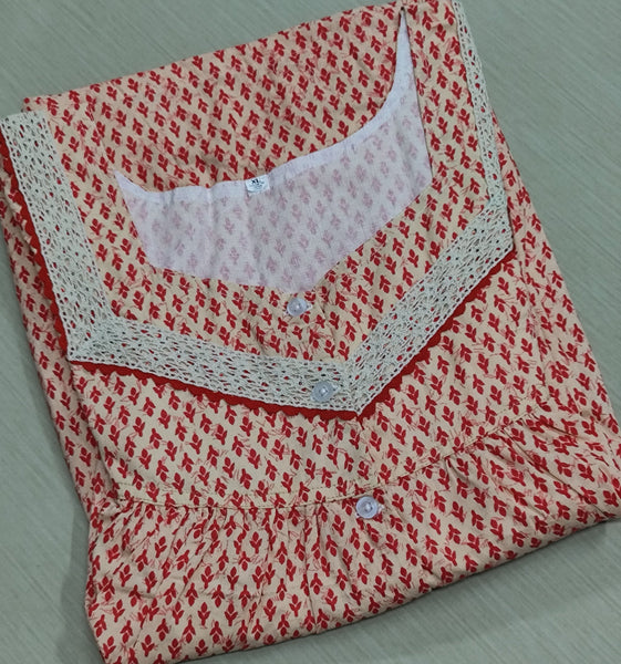 Cotton Pleated, With Pockets, No Open Xlarge Printed Nighty