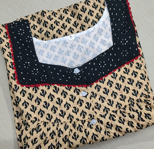 Cotton Pleated, With Pockets, Half Open Xlarge Printed Nighty