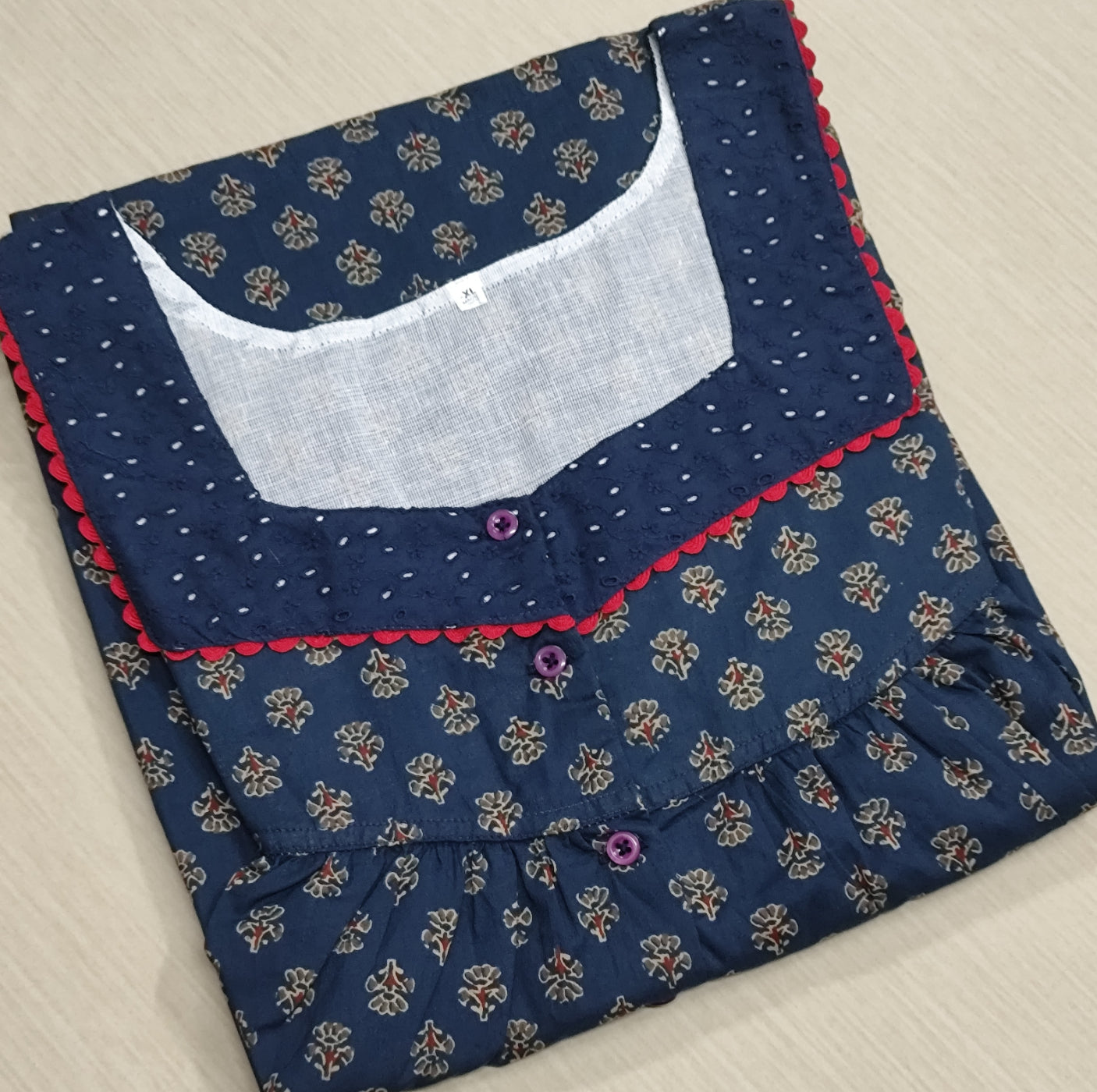 Cotton Pleated, With Pockets, Half Open Xlarge Printed Nighty