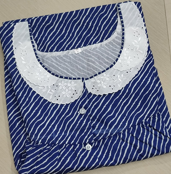 Cotton Pleated, With Pockets, Half Open Xlarge Printed Nighty