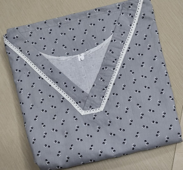 Cotton With Pockets, Back A-line, Side elastic Large Printed Frock Nighty