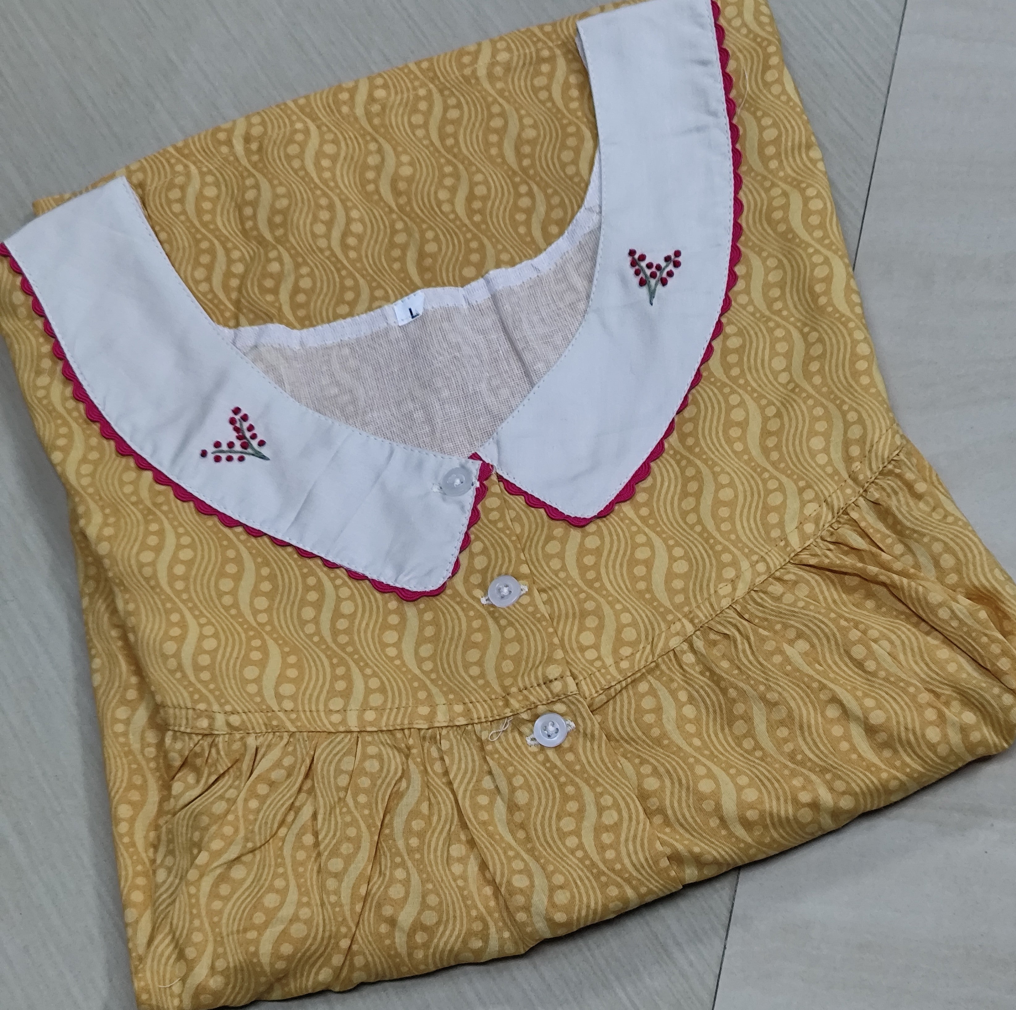 Cotton Pleated, With Pockets, Half Open Large Printed Nighty