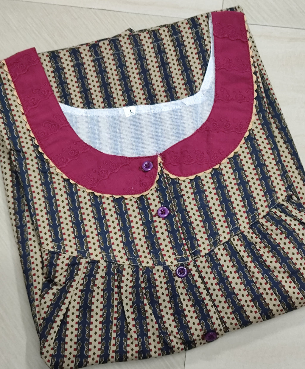 Soft Cotton Pleated, With Pockets, Half Open Large Printed Nighty