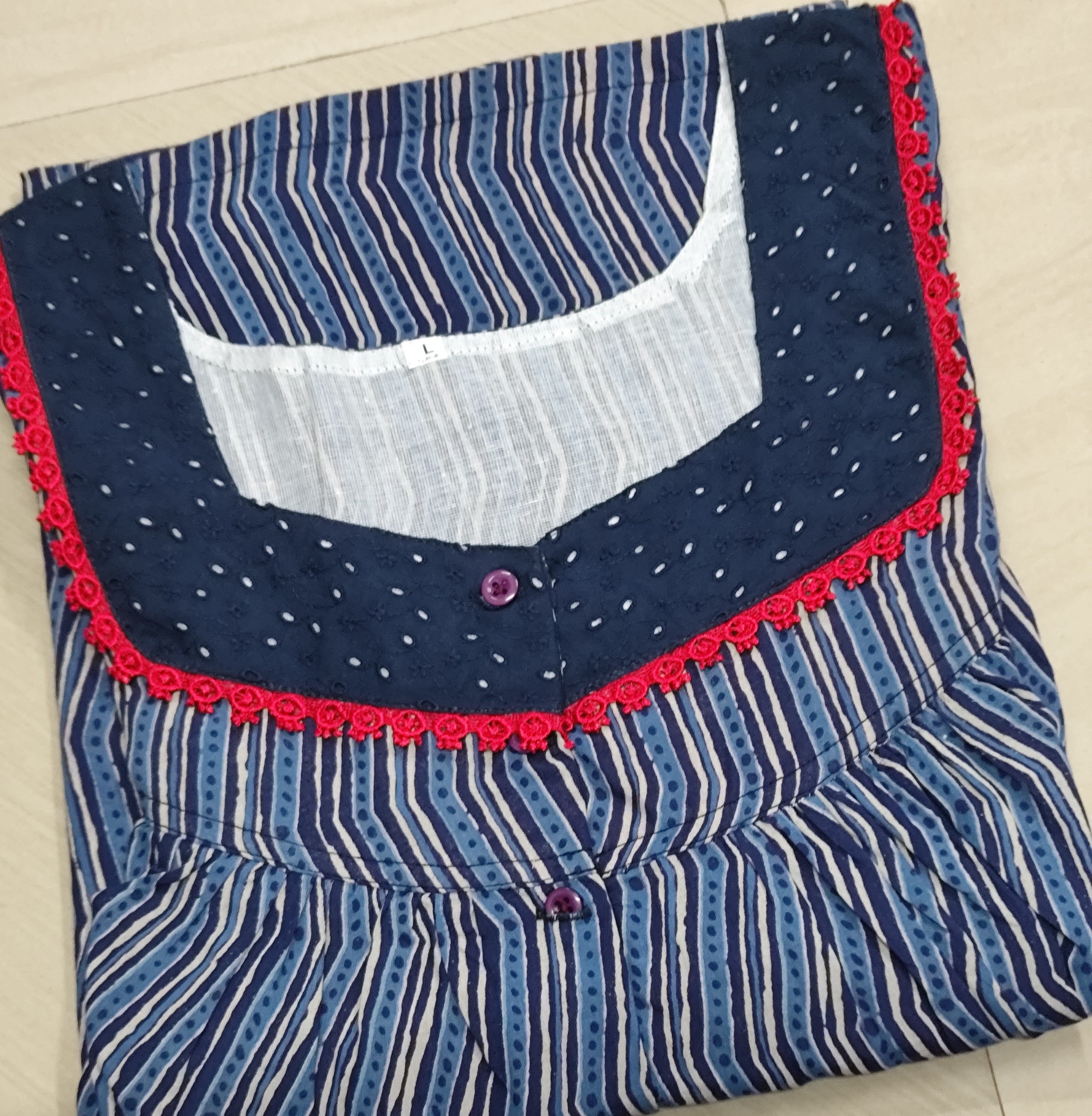 Soft Cotton Pleated, With Pockets, Half Open Large Printed Nighty
