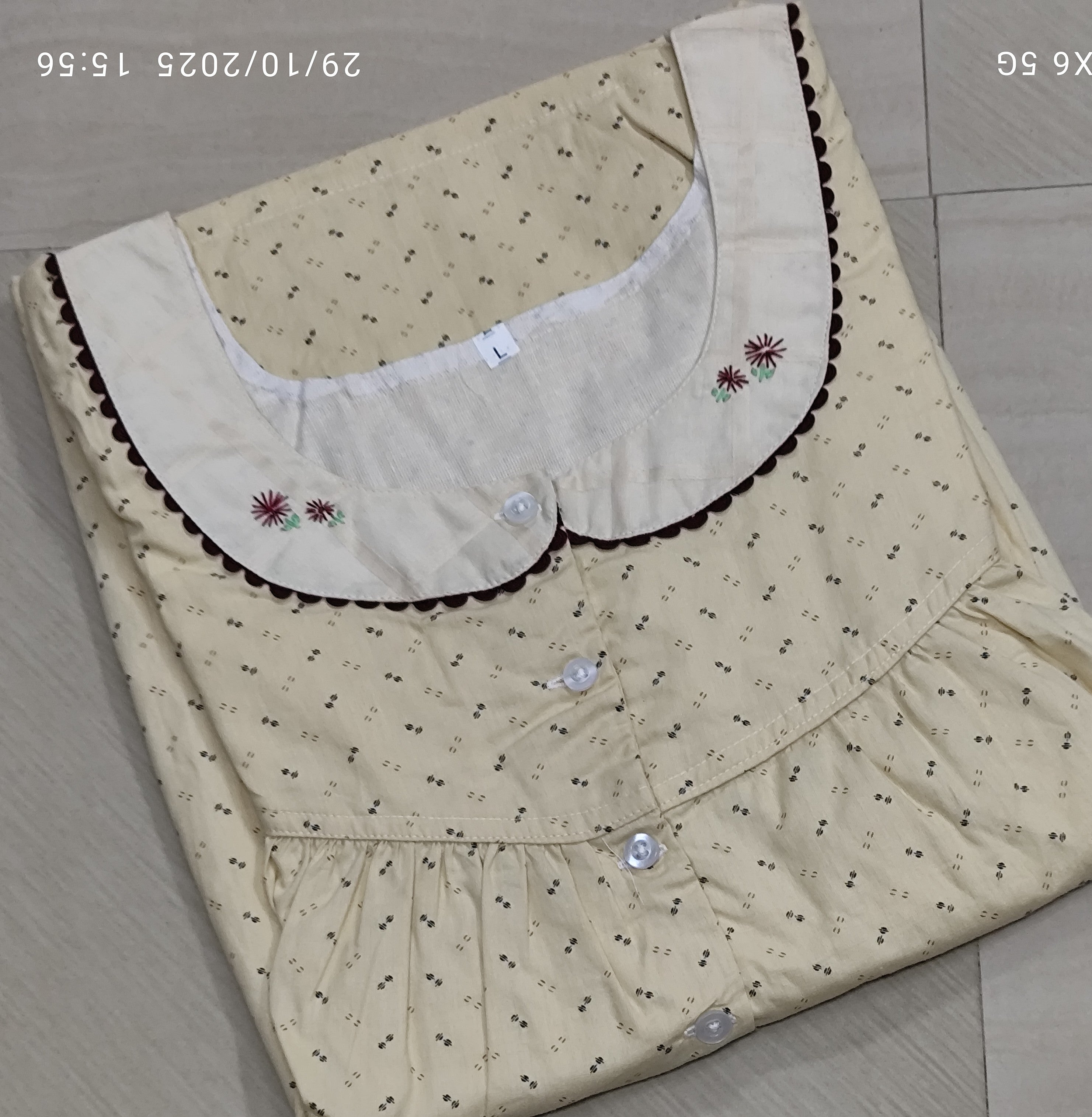 Soft Cotton Pleated, With Pockets, Half Open Large Printed Nighty