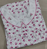 Cotton Pleated, With Pockets, Half Open Large Printed Nighty