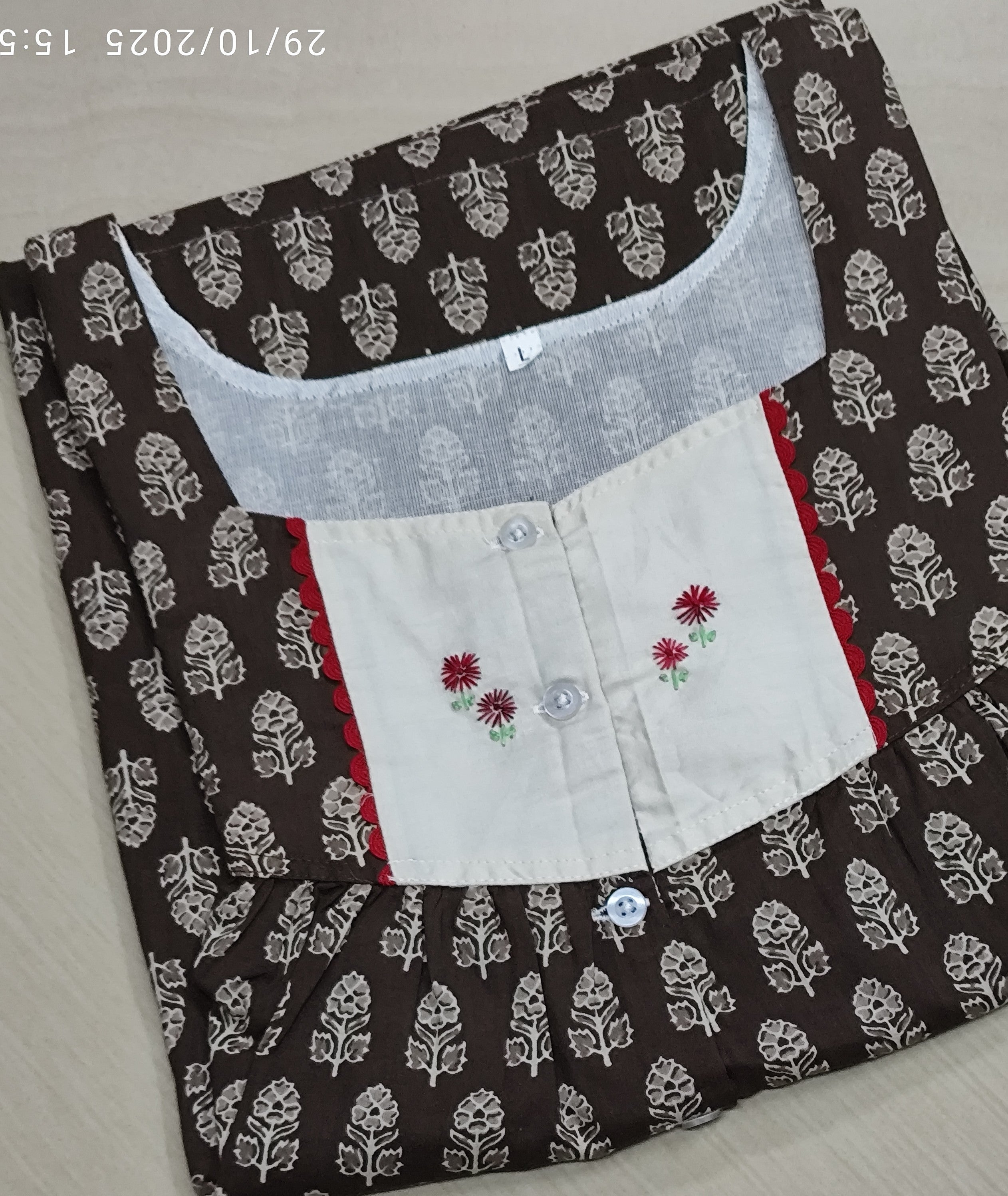 Soft Cotton Pleated, With Pockets, Half Open Large Printed Nighty