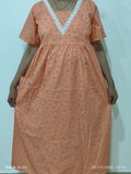 Cotton Side zip, With Pockets, Back A-line, Side elastic Large Printed Frock Nighty