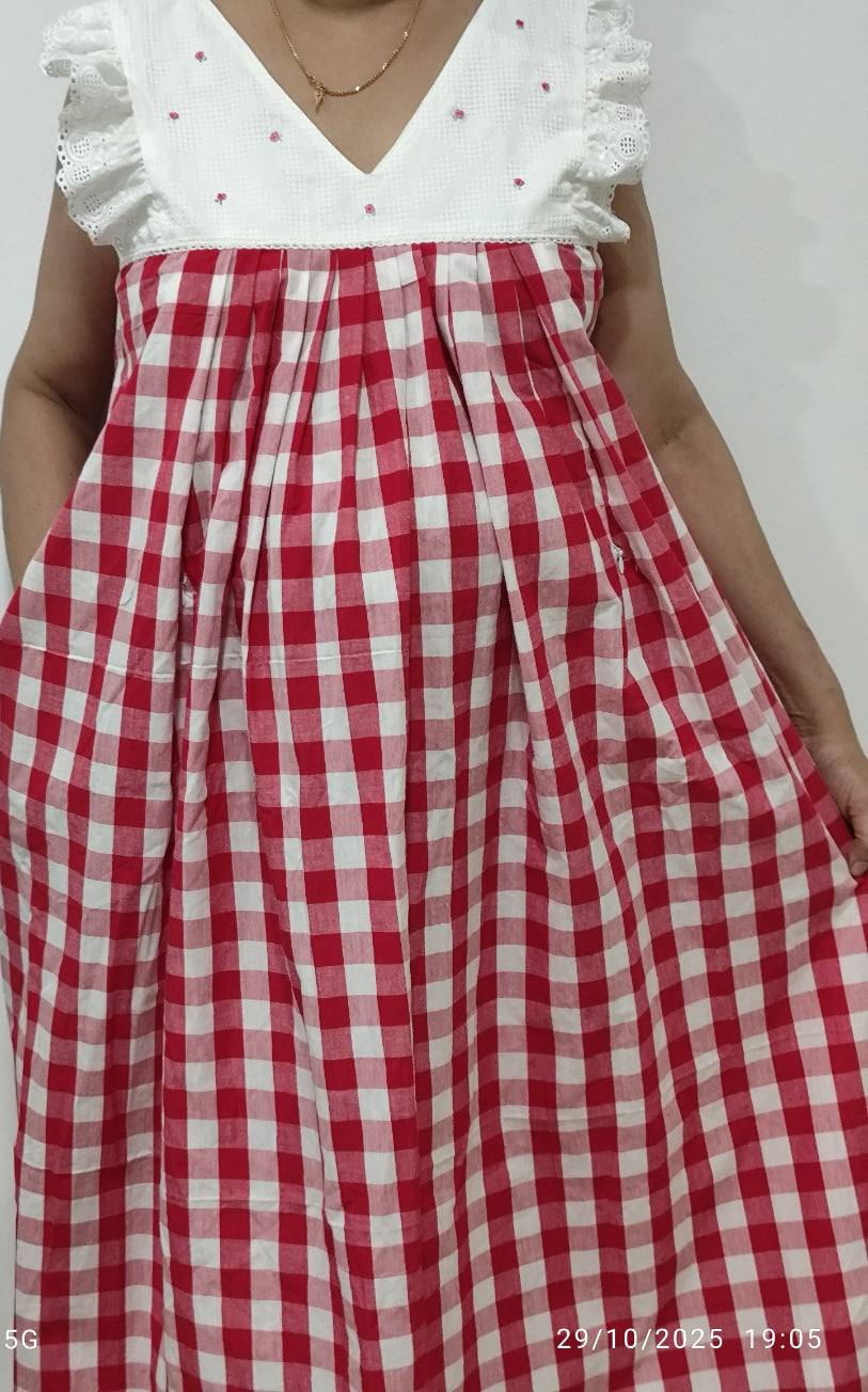 Cotton Pleated, Side zip, With Pockets, Back A-line, Side elastic Medium Printed Maternity Wear