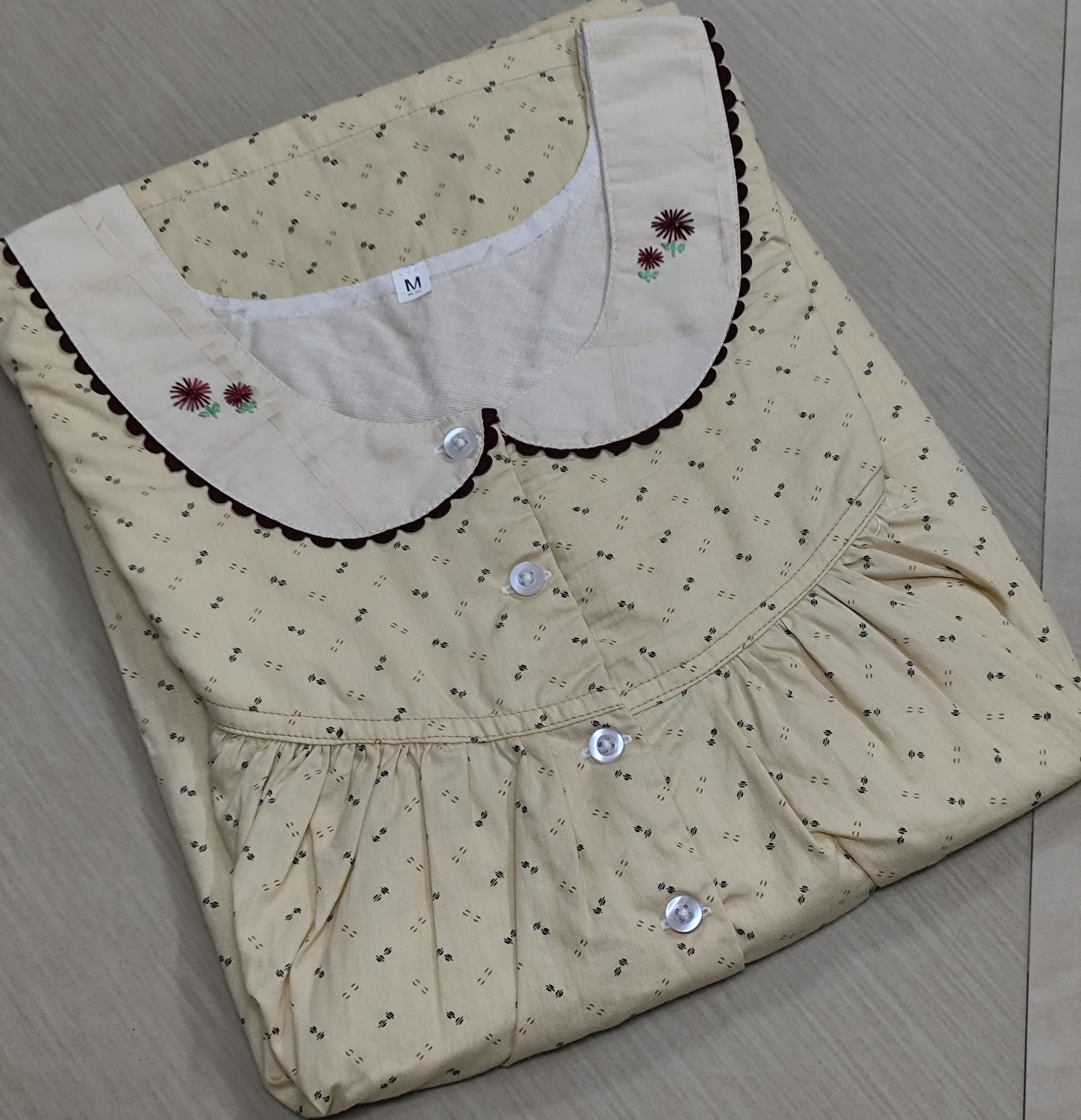 Cotton Pleated, With Pockets, Half Open Medium Printed Nighty