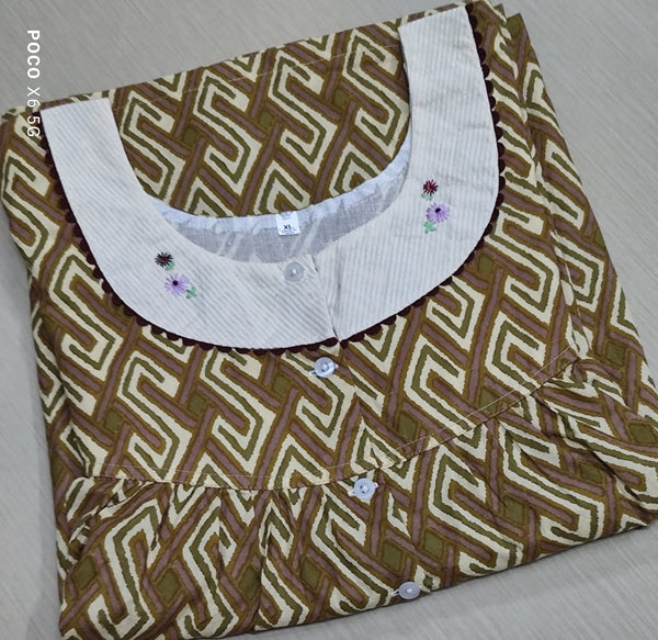 Cotton With Pockets, Half Open Xlarge Printed Nighty