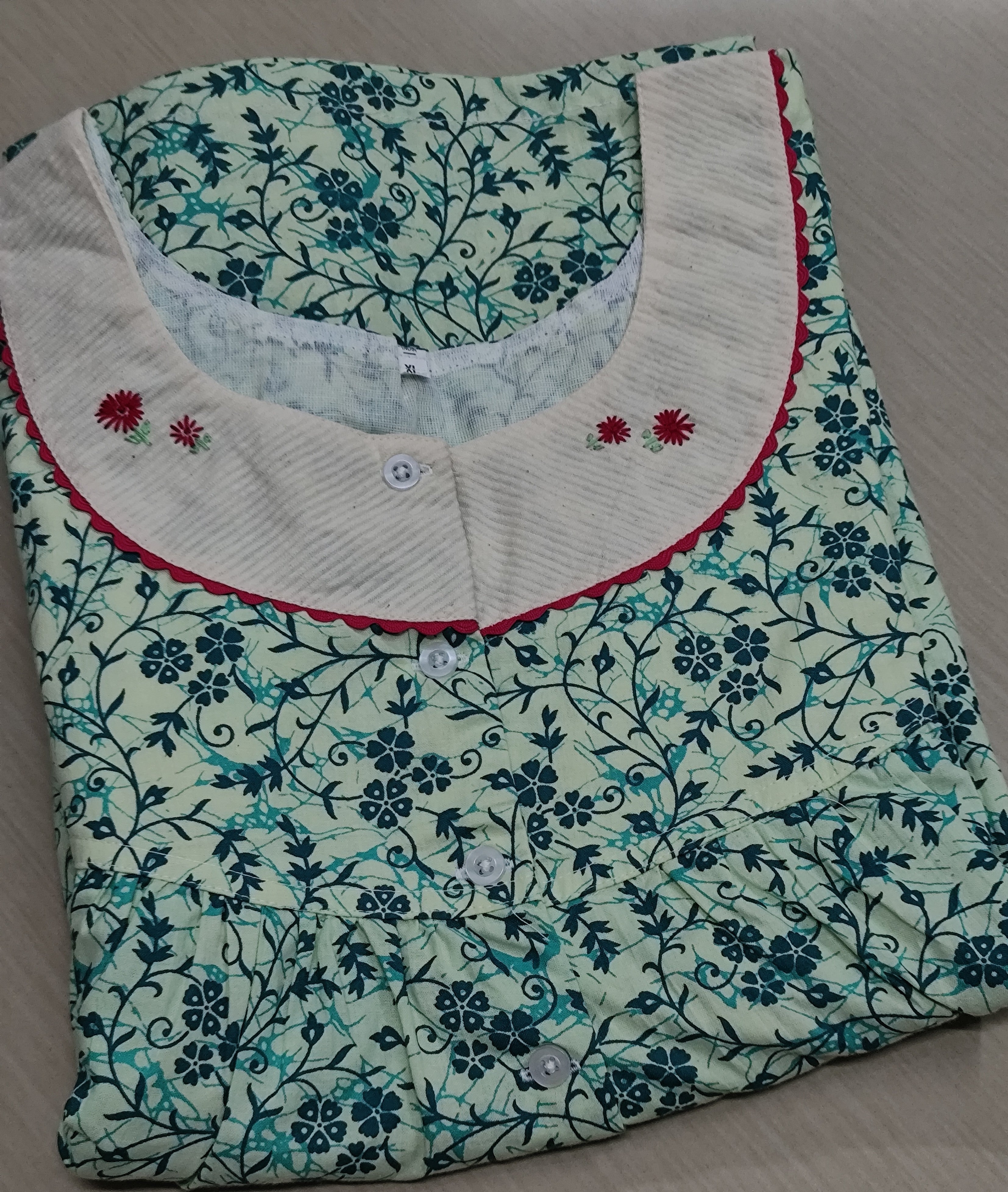 Cotton With Pockets, Half Open Xlarge Printed Nighty