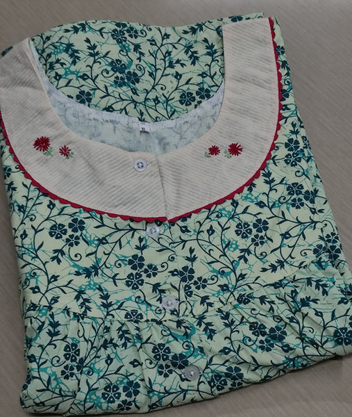 Cotton With Pockets, Half Open Xlarge Printed Nighty