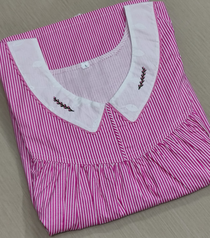 Soft Cotton Pleated, With Pockets, No Open Medium Printed Nighty