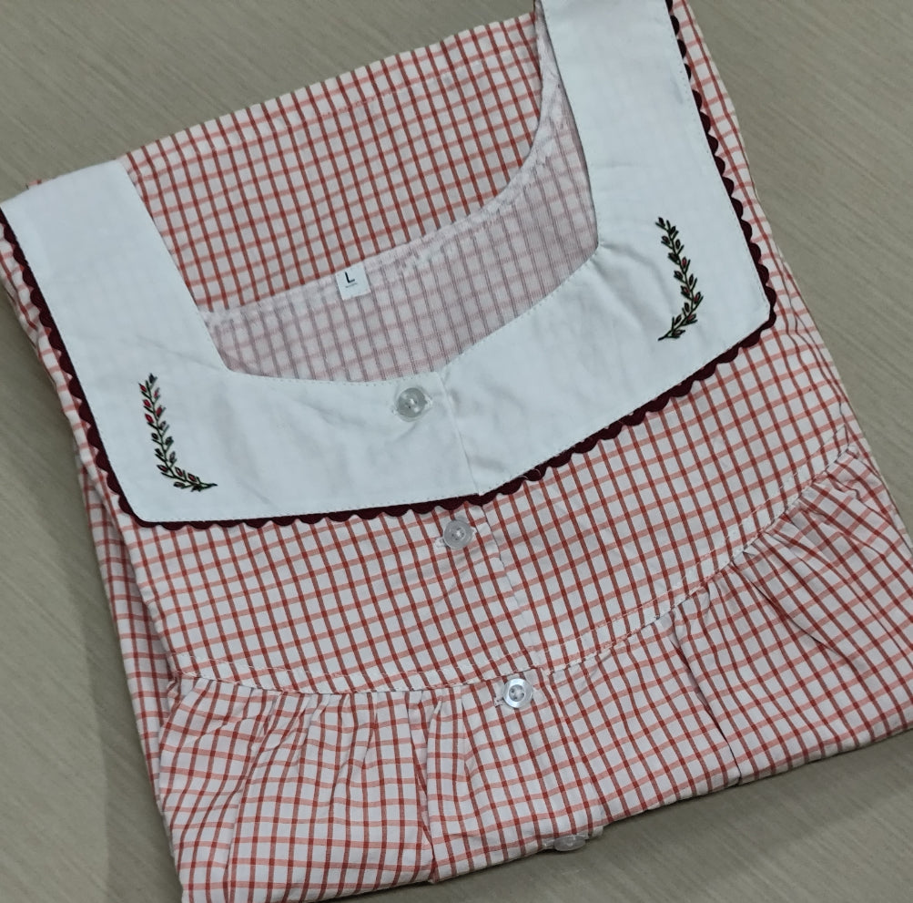 Soft Cotton Pleated, With Pockets, Half Open Large Printed Nighty