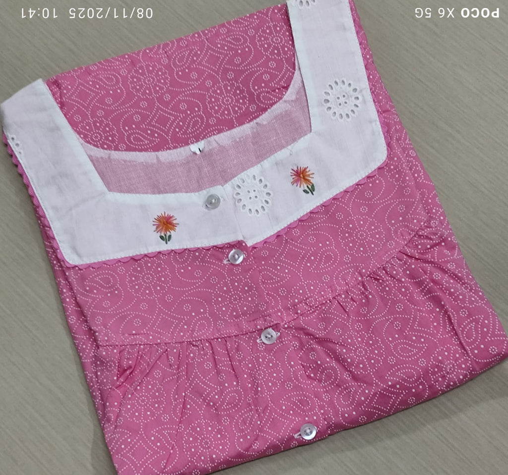 Bantex Pleated, With Pockets, Half Open Large Printed Nighty