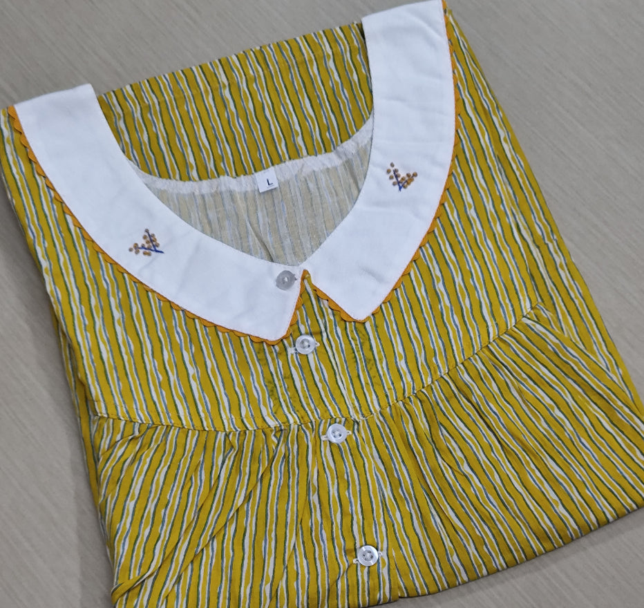 Soft Cotton Pleated, With Pockets, Half Open Large Printed Nighty