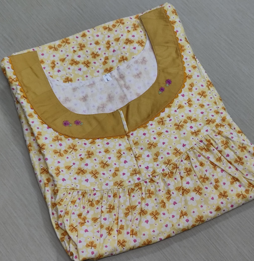 Soft Cotton Pleated, With Pockets, No Open Large Printed Nighty