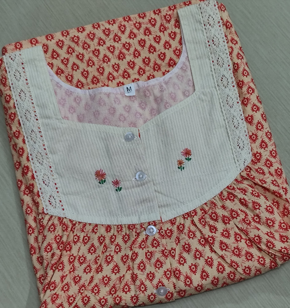 Bantex Pleated, With Pockets, Half Open Medium Printed Nighty
