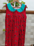 Cotton With Pockets, Sleeveless, Side elastic Small Printed Frock Nighty