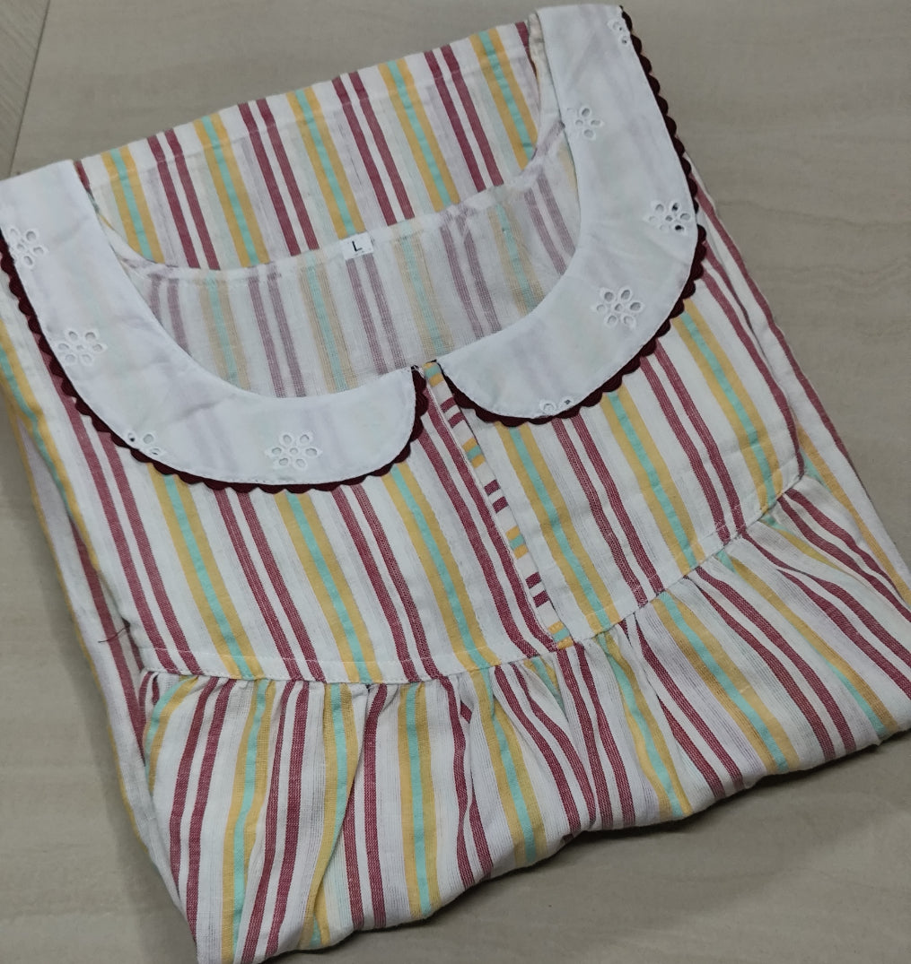 Soft Cotton Pleated, With Pockets, No Open Large Printed Nighty