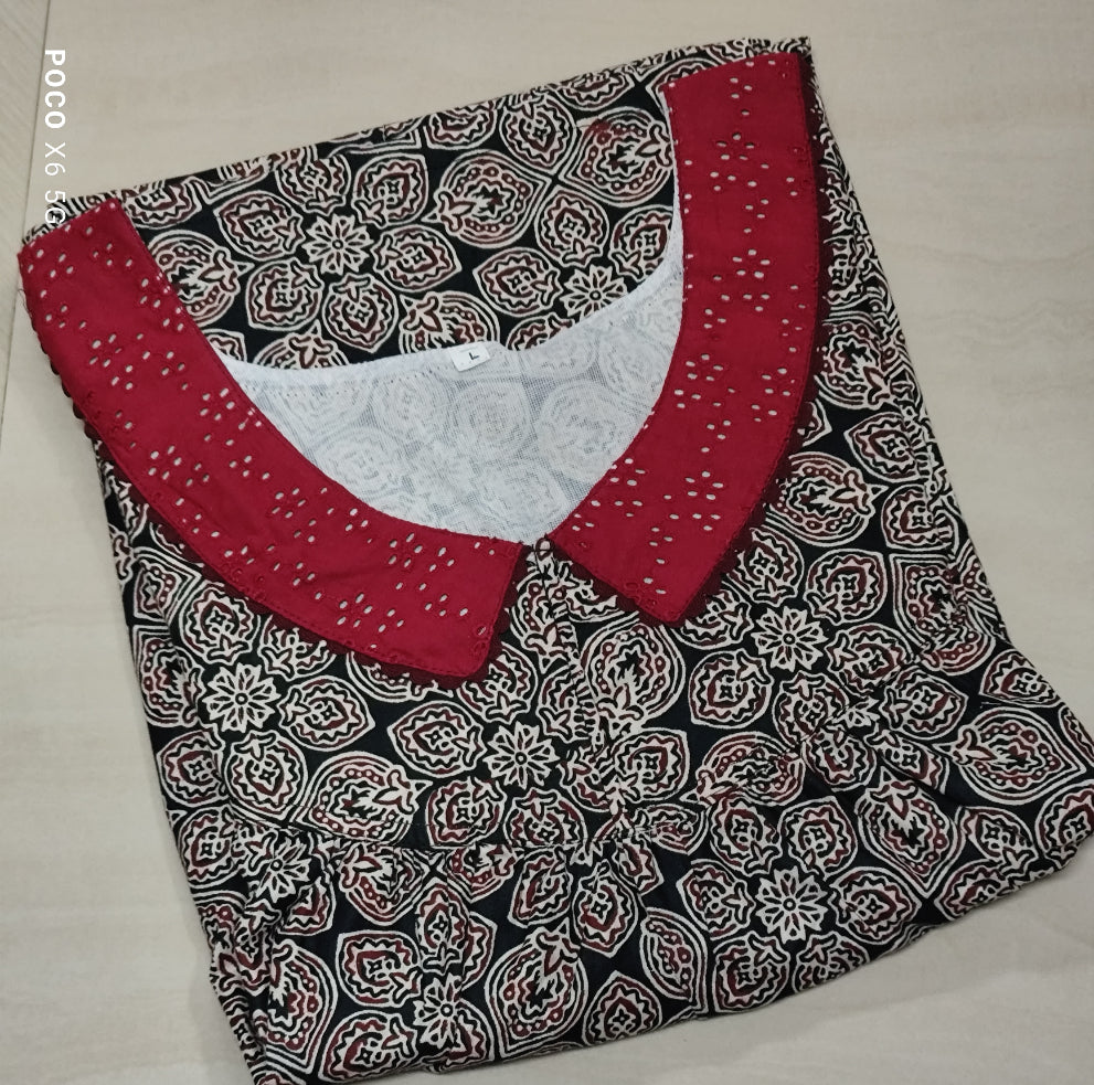 Soft Cotton Pleated, With Pockets, No Open Large Printed Nighty
