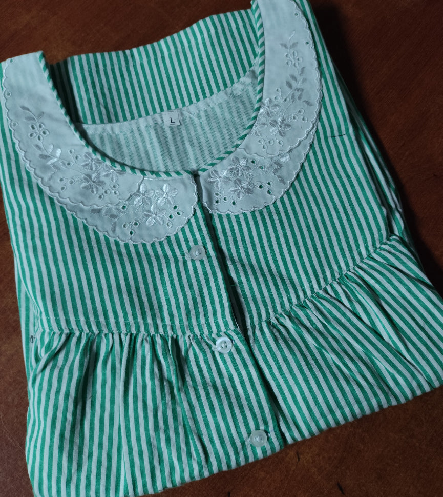 Soft Cotton Pleated, With Pockets, Half Open Large Printed Nighty