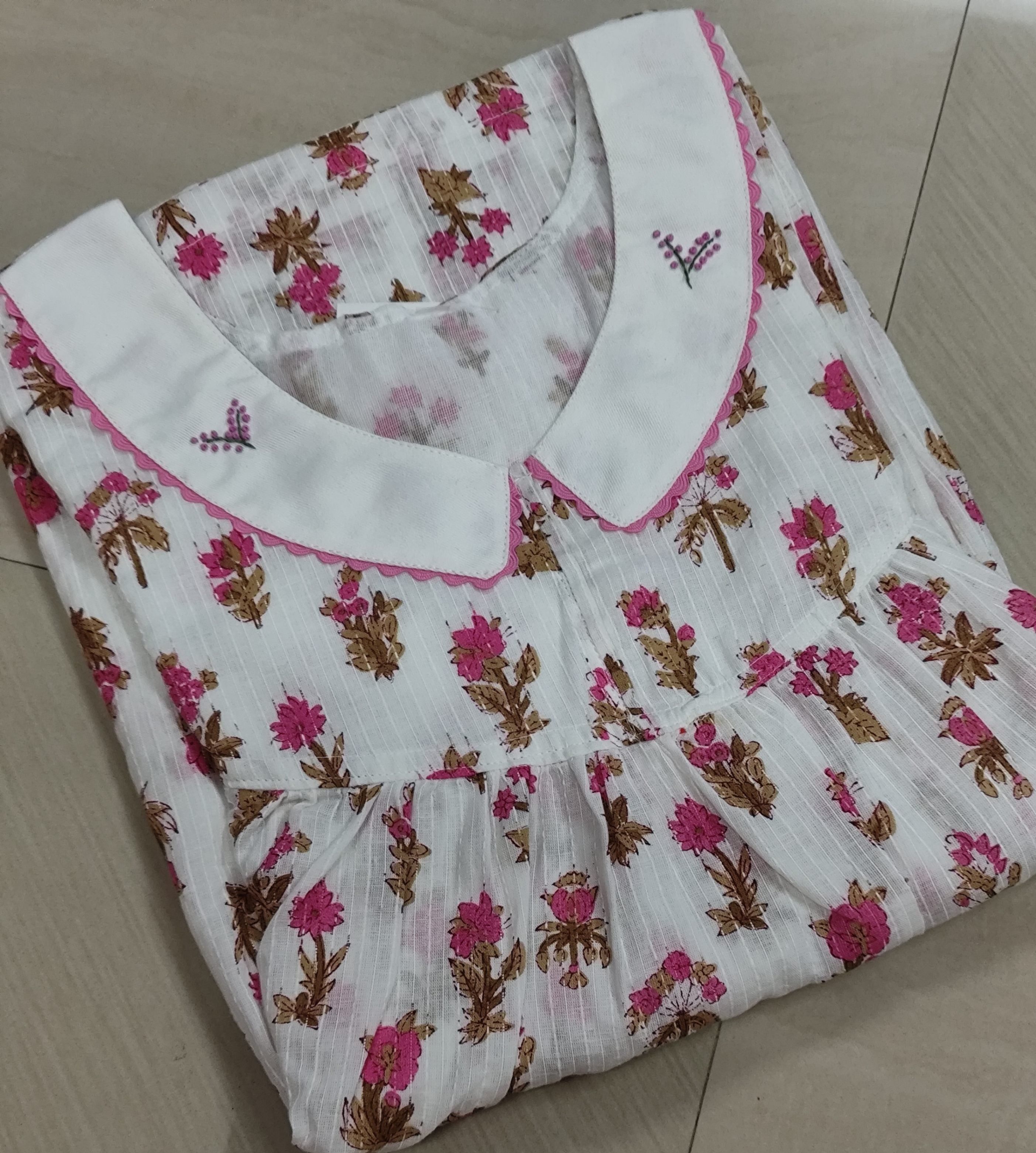 Soft Cotton Pleated, With Pockets, No Open Medium Printed Nighty