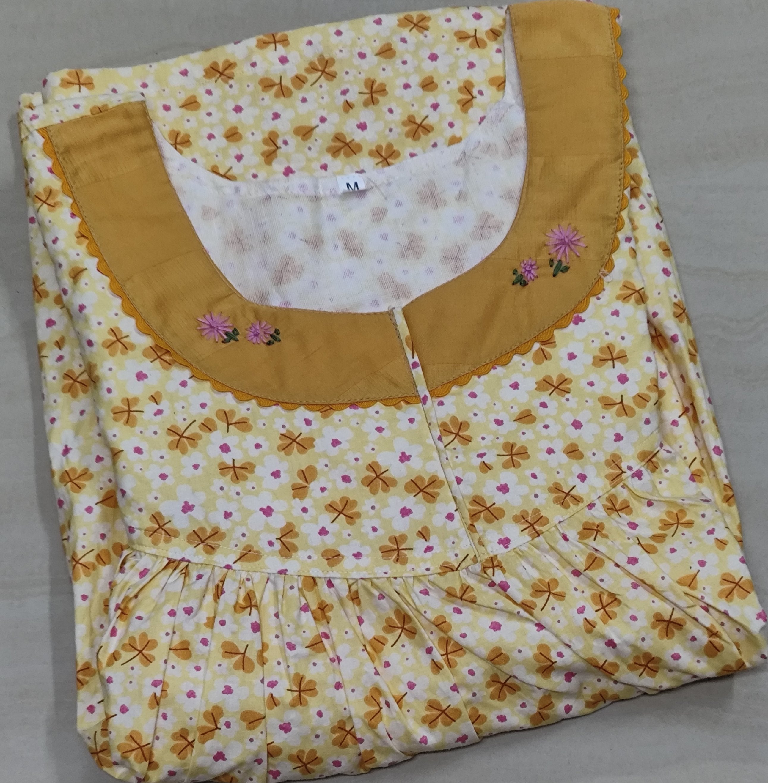 Soft Cotton Pleated, With Pockets, No Open Medium Printed Nighty