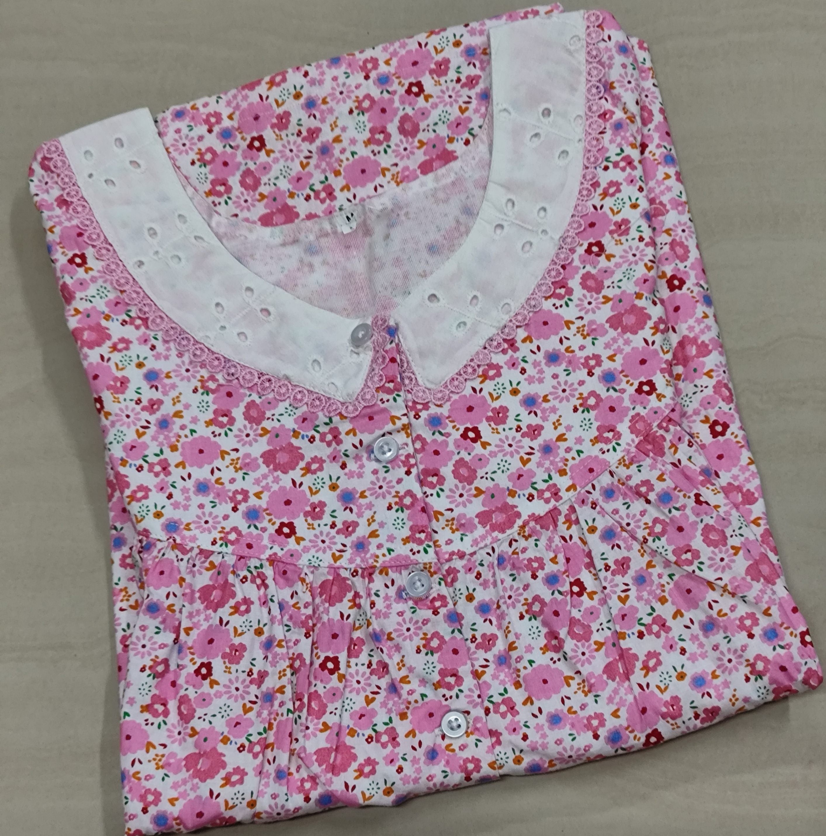Soft Cotton Pleated, With Pockets, Half Open Medium Printed Nighty