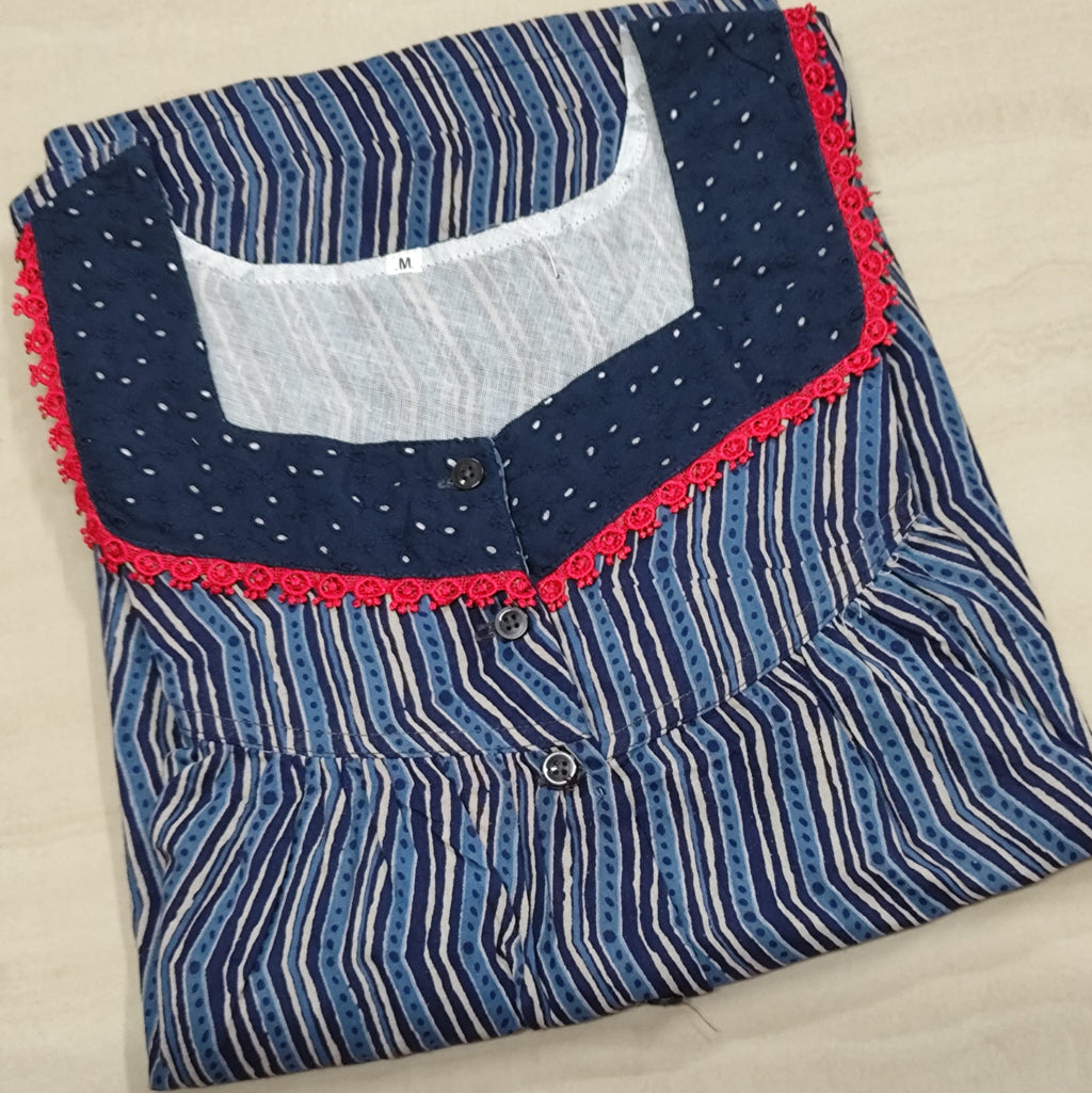 Soft Cotton Pleated, Half Open Medium Printed Nighty