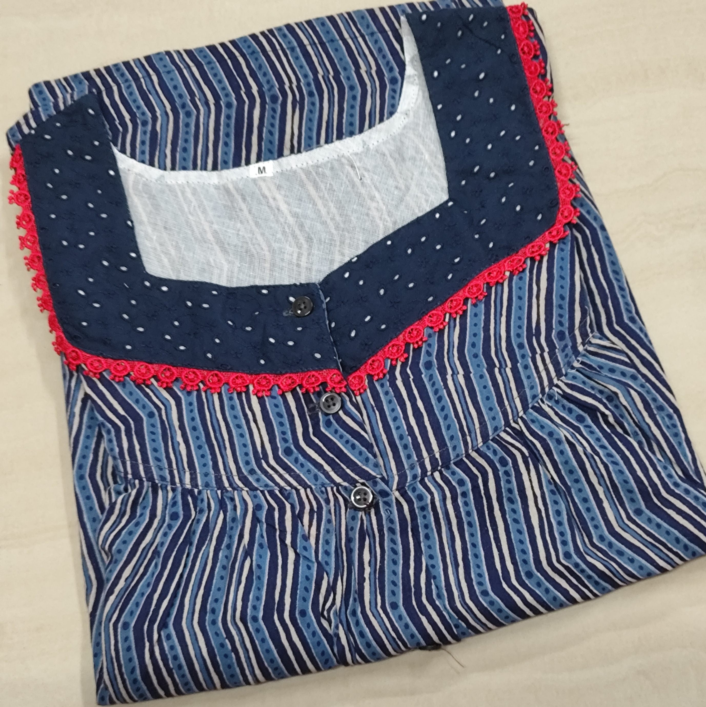 Soft Cotton Pleated, Half Open Medium Printed Nighty