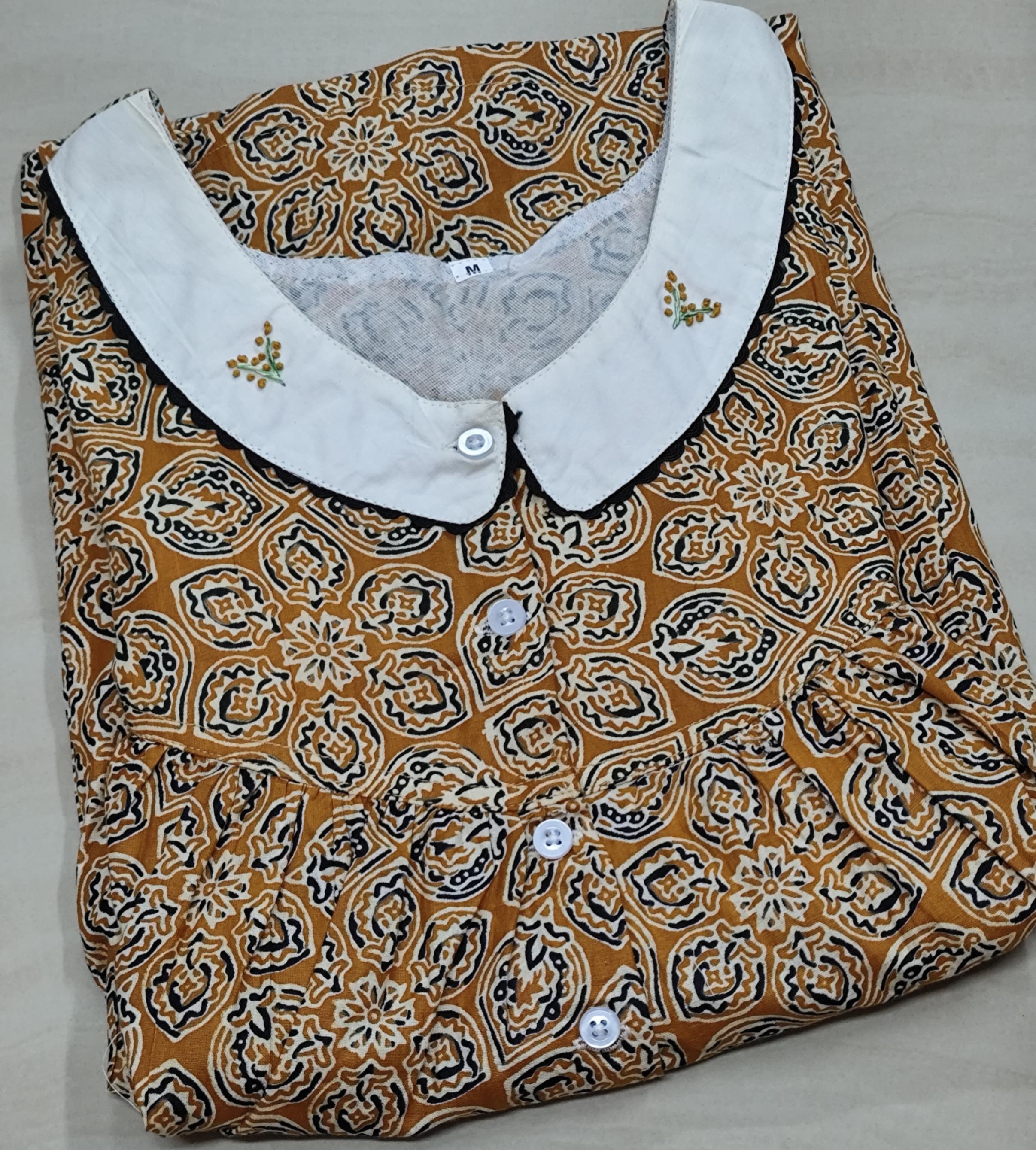 Soft Cotton Pleated, With Pockets, Half Open Medium Printed Nighty