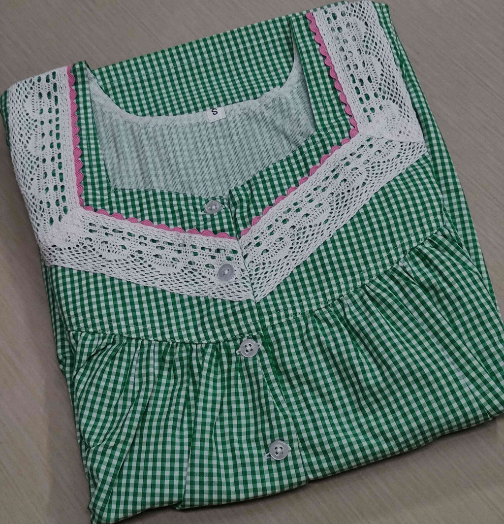 Cotton Pleated, With Pockets, Half Open Small Printed Nighty