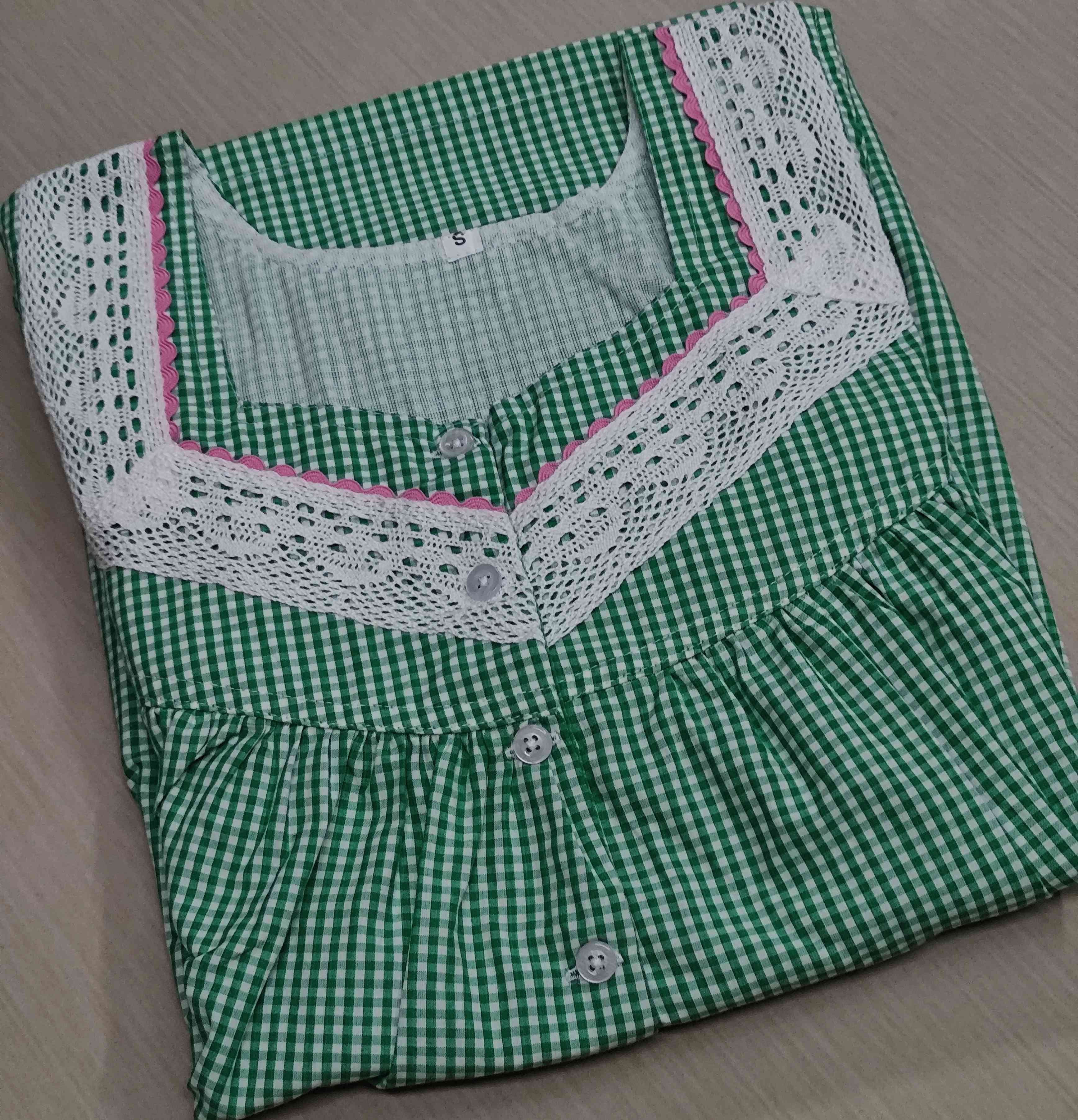 Cotton Pleated, With Pockets, Half Open Small Printed Nighty