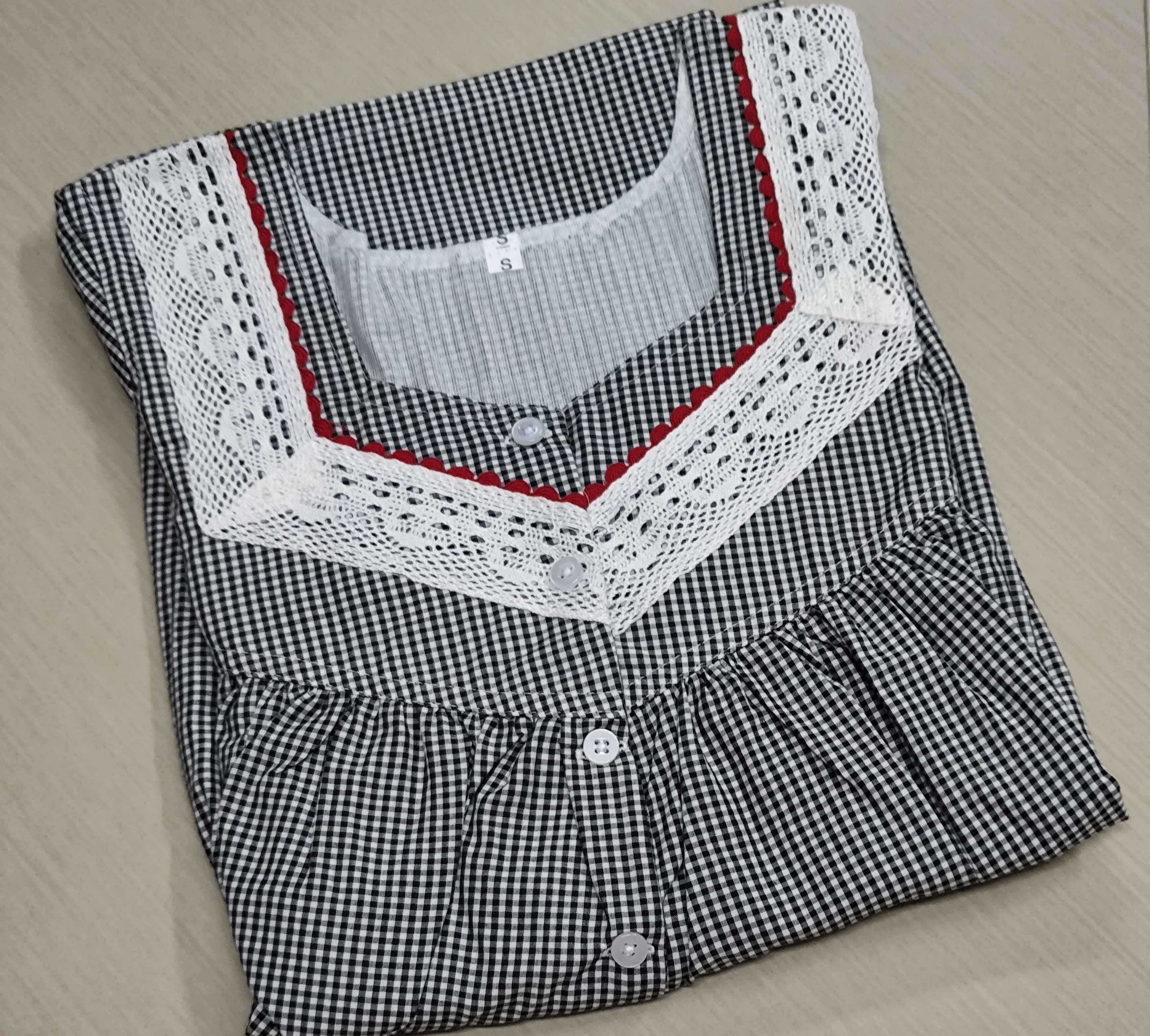 Cotton Pleated, With Pockets, Half Open Small Printed Nighty