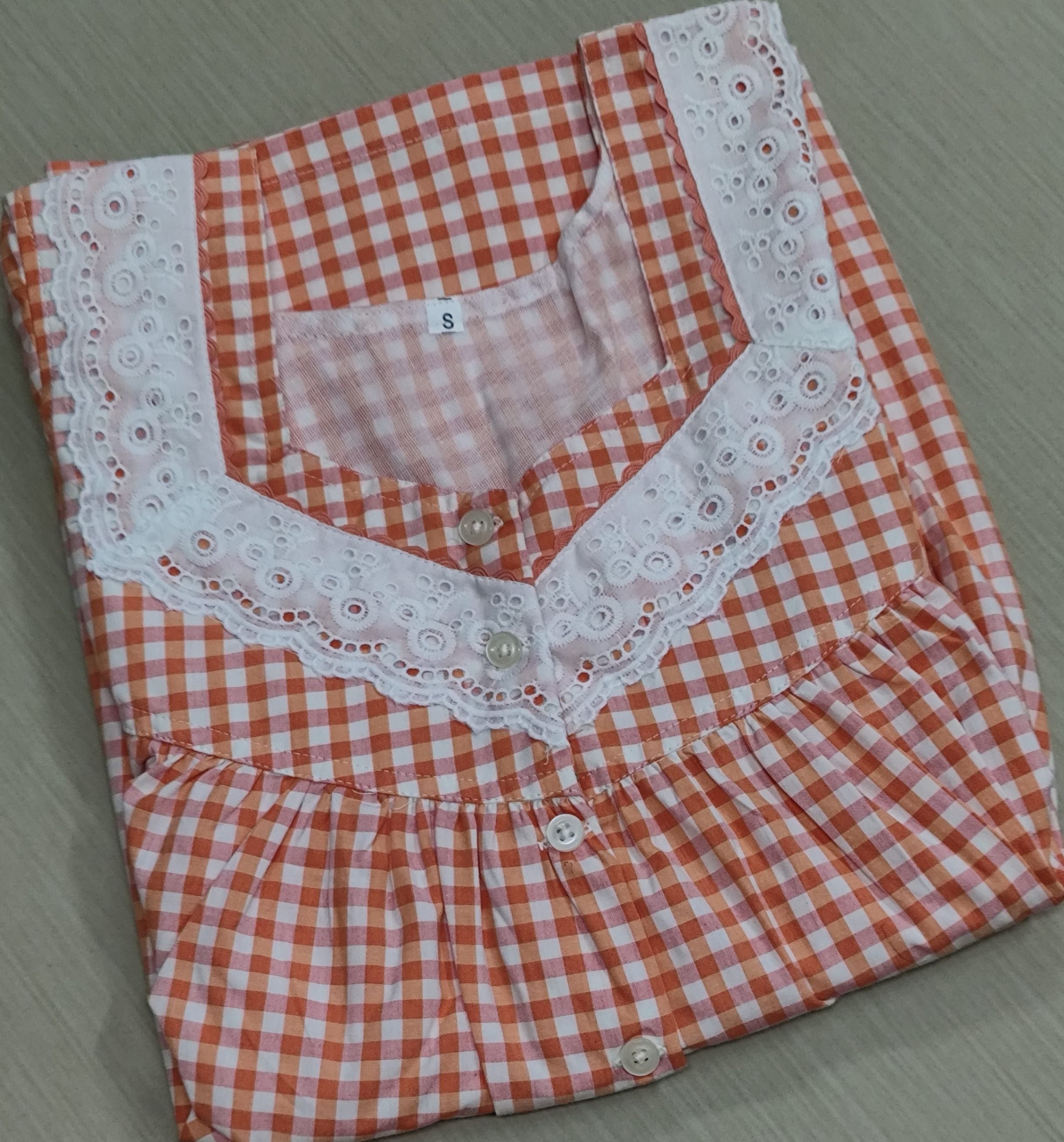 Cotton Pleated, With Pockets, Half Open Small Printed Nighty
