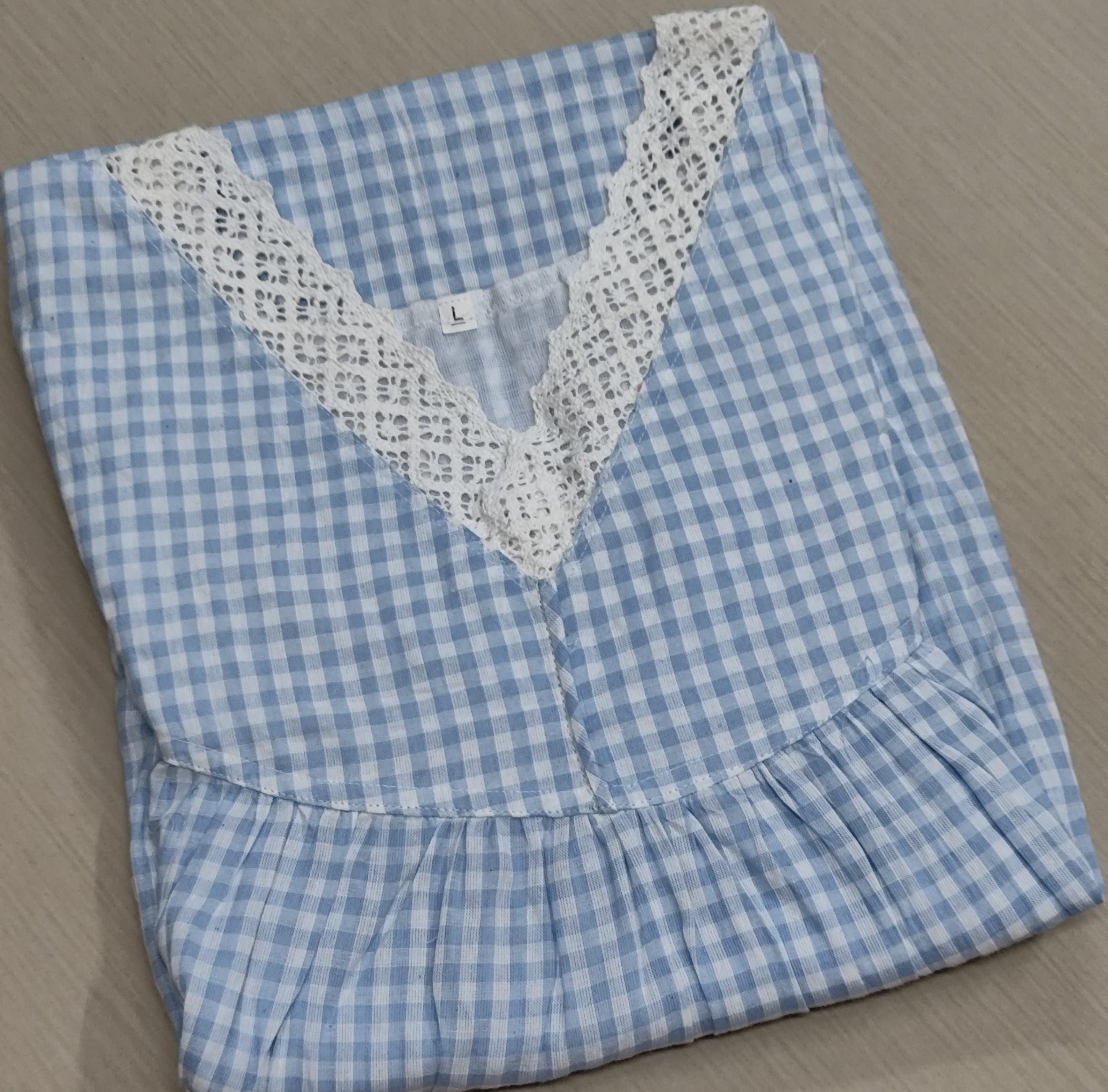 Cotton Pleated, With Pockets, No Open Large Printed Nighty