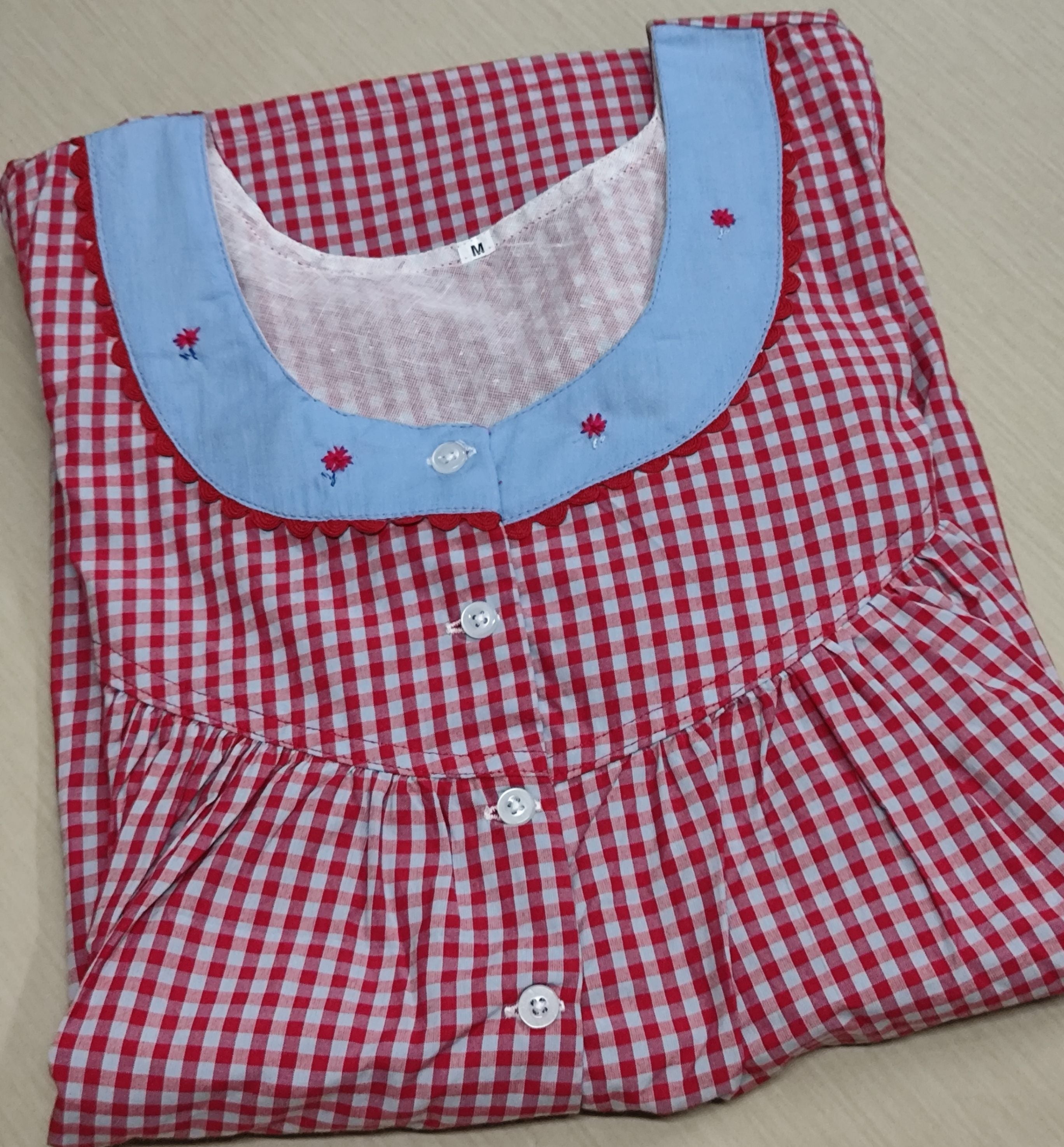 Cotton Pleated, With Pockets, Half Open Medium Printed Nighty