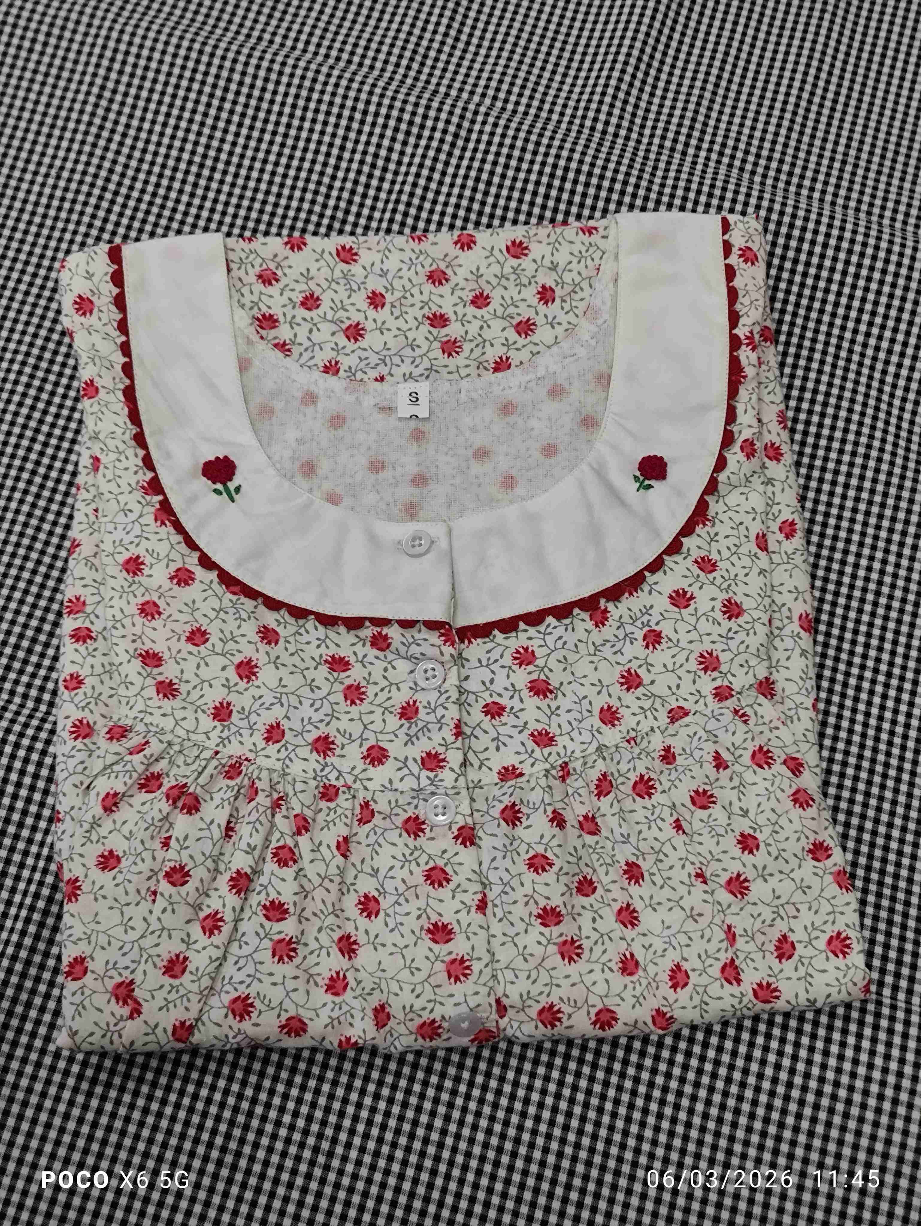 Soft Cotton Pleated, With Pockets, Half Open Small Printed Nighty